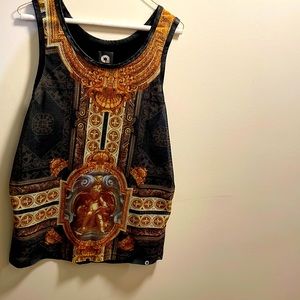 Tank with mesh front and fake leather back